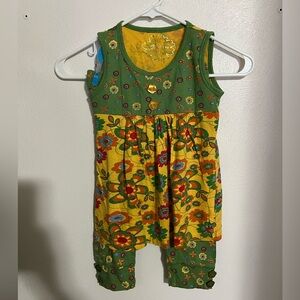 TRACTOR JEANS Floral Tank Top and Capri Bottom 2 PC Set Flower Buttons Kids Sz 6